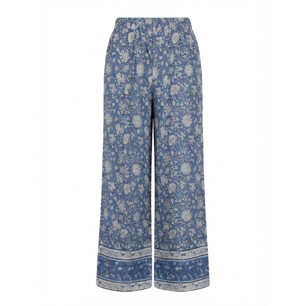 HM Floral Wide Leg Pants Blue White Drawstring Elastic Waist Bohemian Size 6